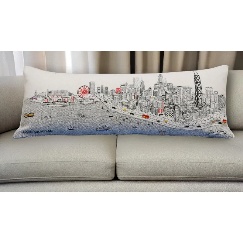 HomeRoots 35" White Chicago Daylight Skyline Lumbar Decorative Pillow