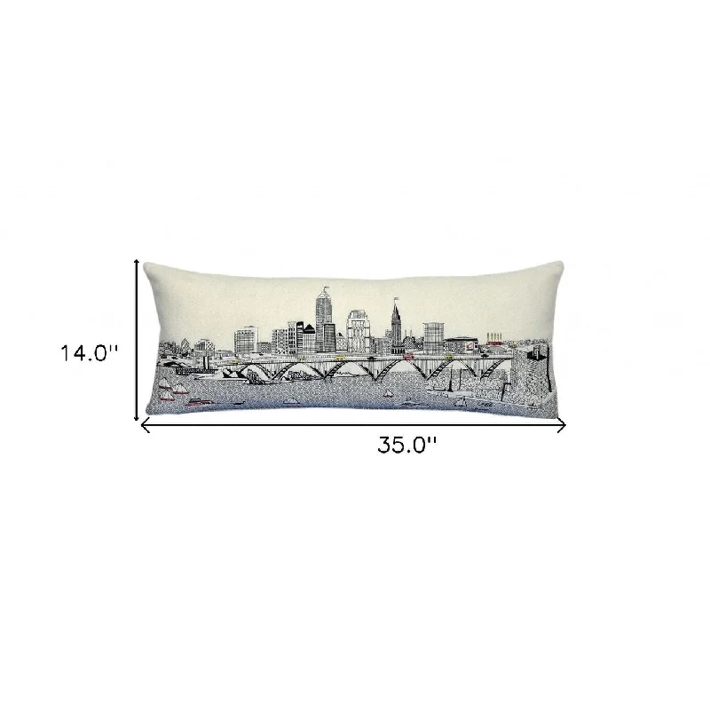 HomeRoots 35" White Cleveland Daylight Skyline Lumbar Decorative Pillow