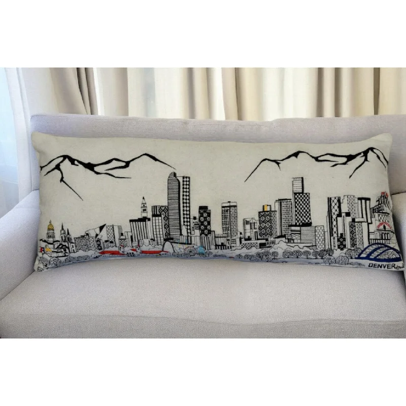 HomeRoots 35" White Denver Daylight Skyline Lumbar Decorative Pillow