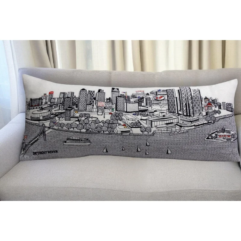 HomeRoots 35" White Detroit Daylight Skyline Lumbar Decorative Pillow