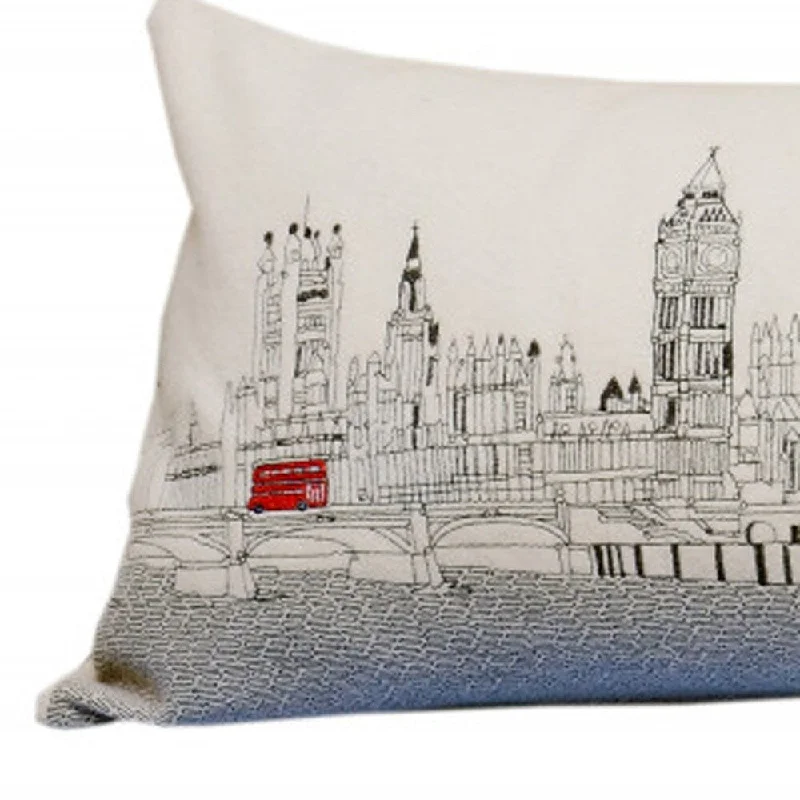 HomeRoots 35" White London Daylight Skyline Lumbar Decorative Pillow