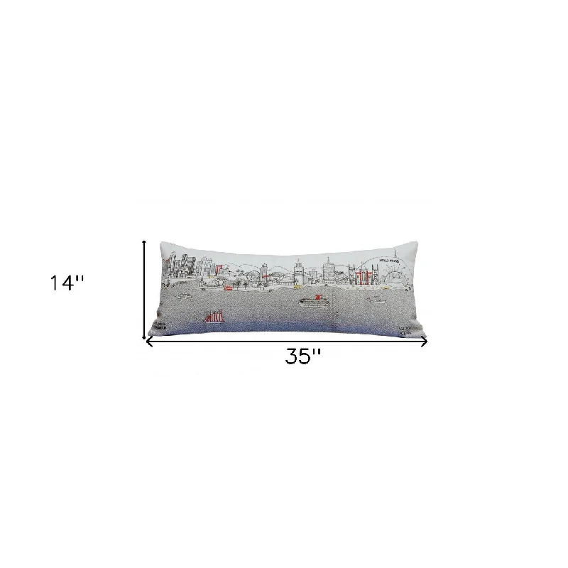 HomeRoots 35" White Los Angeles Daylight Skyline Lumbar Decorative Pillow