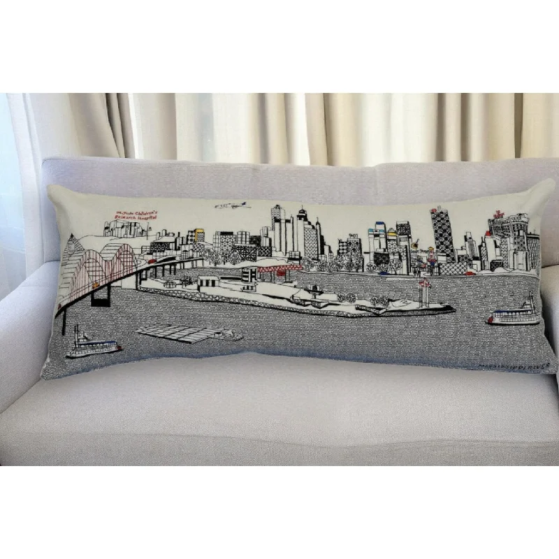 HomeRoots 35" White Memphis Daylight Skyline Lumbar Decorative Pillow