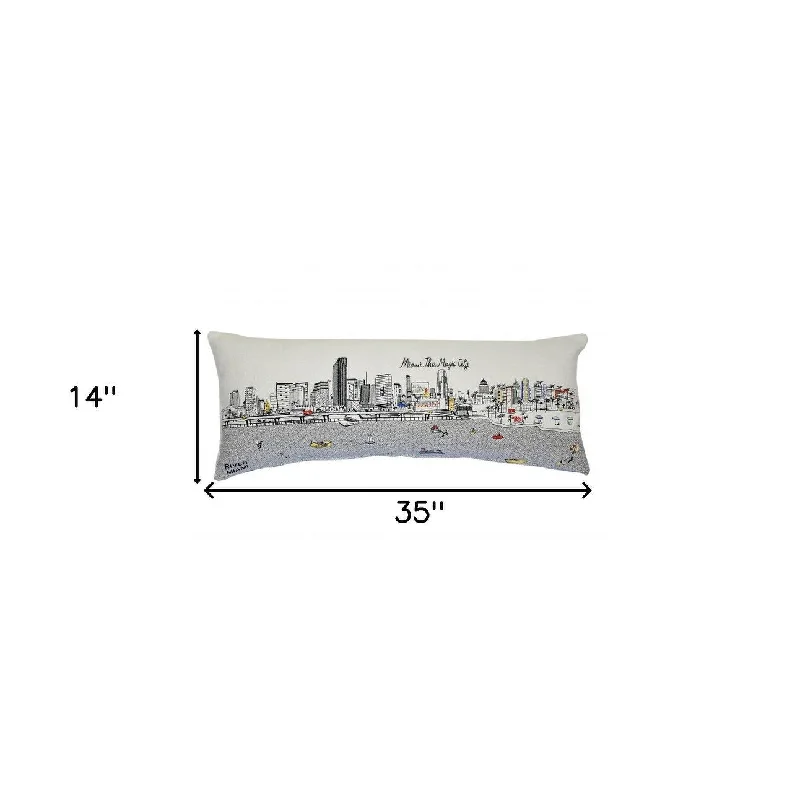 HomeRoots 35" White Miami Daylight Skyline Lumbar Decorative Pillow