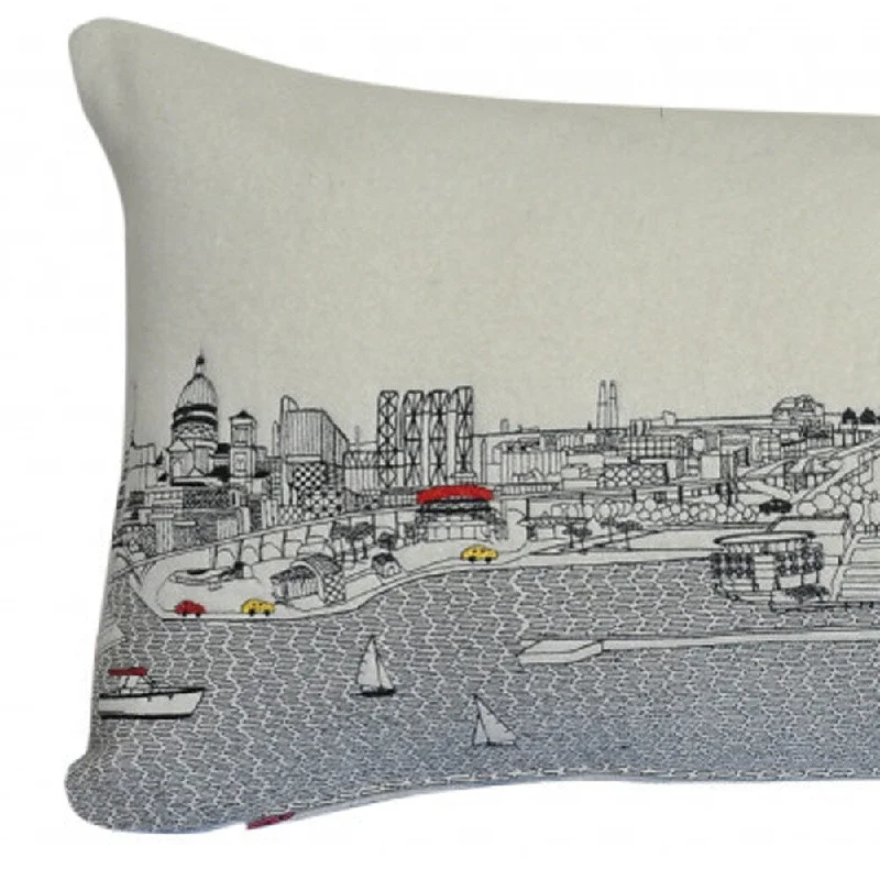 HomeRoots 35" White Milwaukee Daylight Skyline Lumbar Decorative Pillow