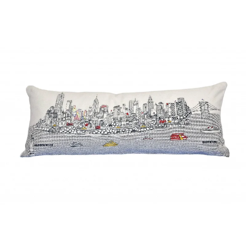 HomeRoots 35" White NYC Daylight Skyline Lumbar Decorative Pillow