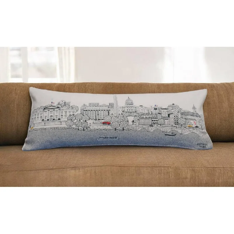 HomeRoots 35" White Washington DC Daylight Skyline Lumbar Decorative Pillow