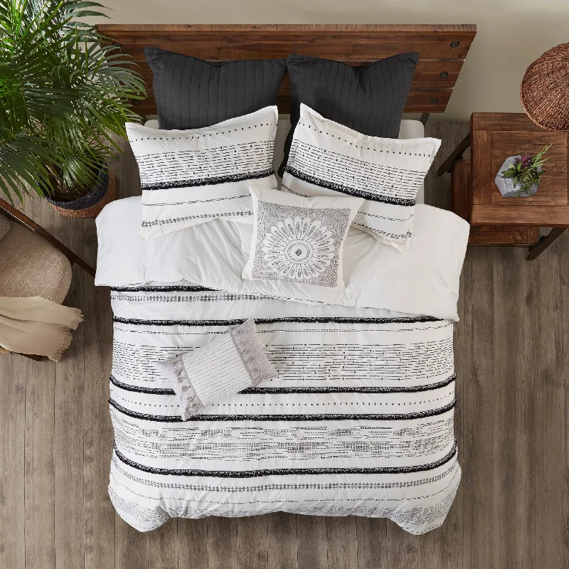 INK+IVY Nea Cotton Printed Duvet Cover Set with Trims