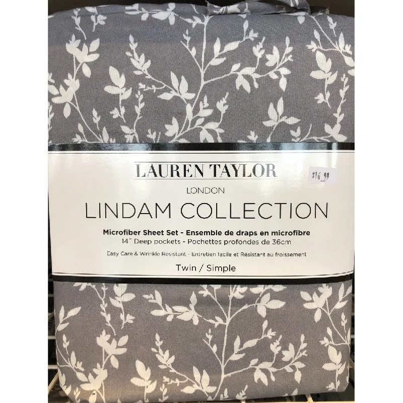 Lauren Taylor- Grey Floral MF Sheet Set