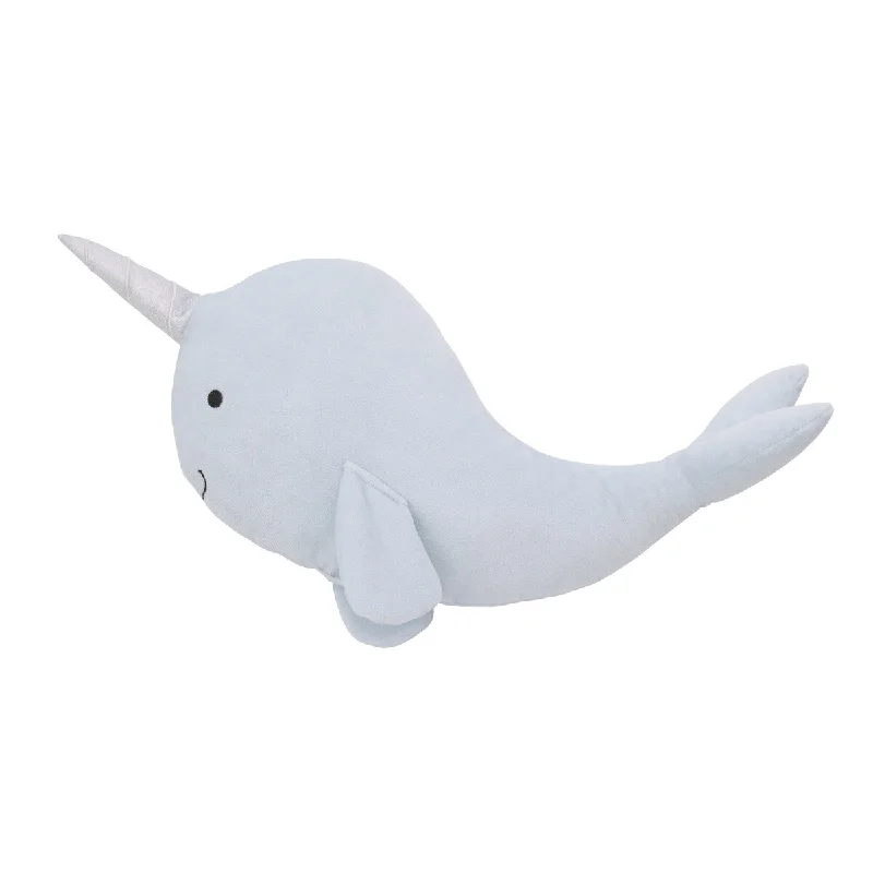 Little Love by NoJo Light Blue Narwhal Shaped Pillow