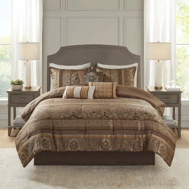 Madison Park Venetian Brown Gold 7-piece Jacquard Comforter Set