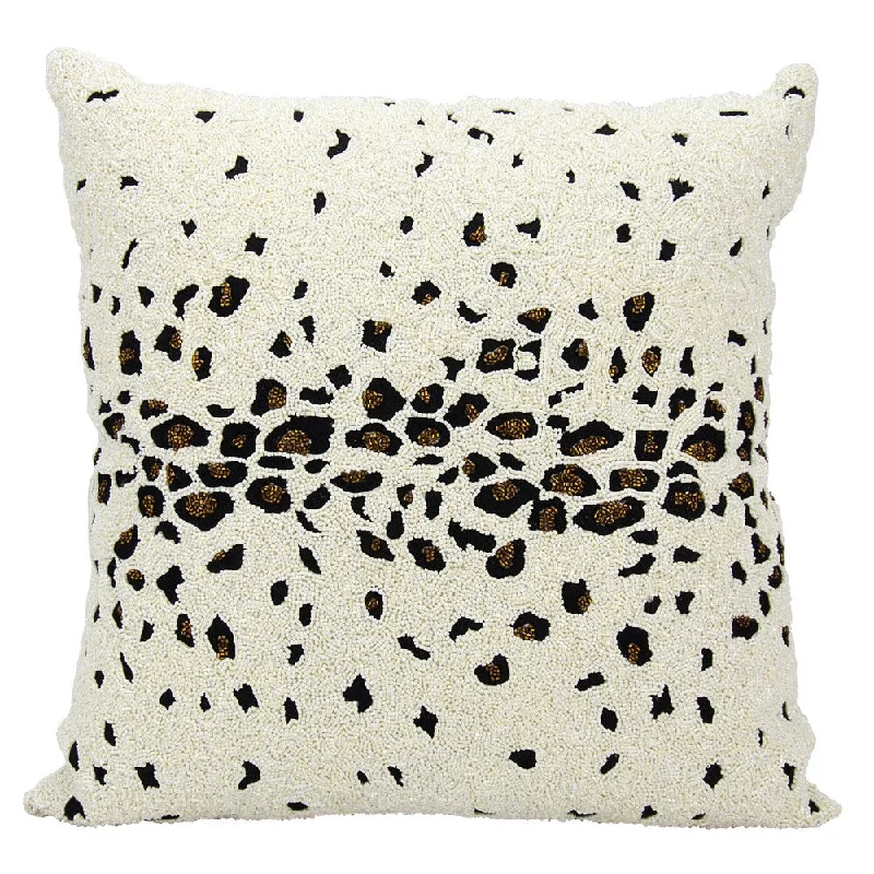 Mina Victory Luminescence Beaded Leopard 20" x 20" Ivory Indoor Throw Pillow