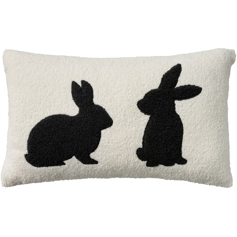 Mina Victory Pet Pillows & Access Sherpa Rabbit Silhou 12" x 21" Black Indoor Throw Pillow