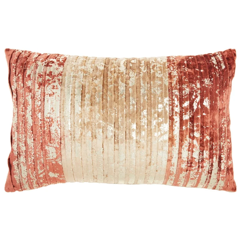 Mina Victory Sofia Metallic Pleated Vel 12" x 20" Rose Gold Indoor Throw Pillow