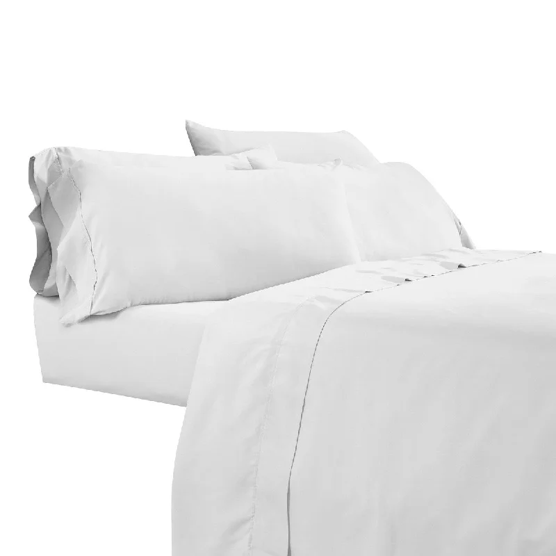 Myla 4 Piece California King Sheet Set, Stitched, Silky White Microfiber