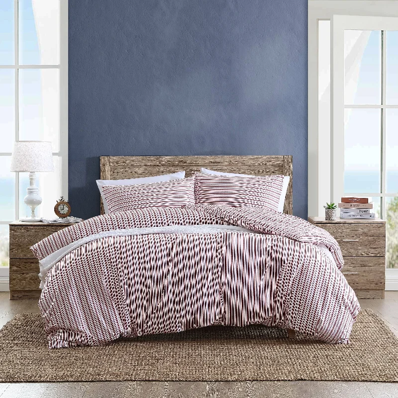 Nautica Coleridge Stripe Red Cotton Percale Duvet Cover