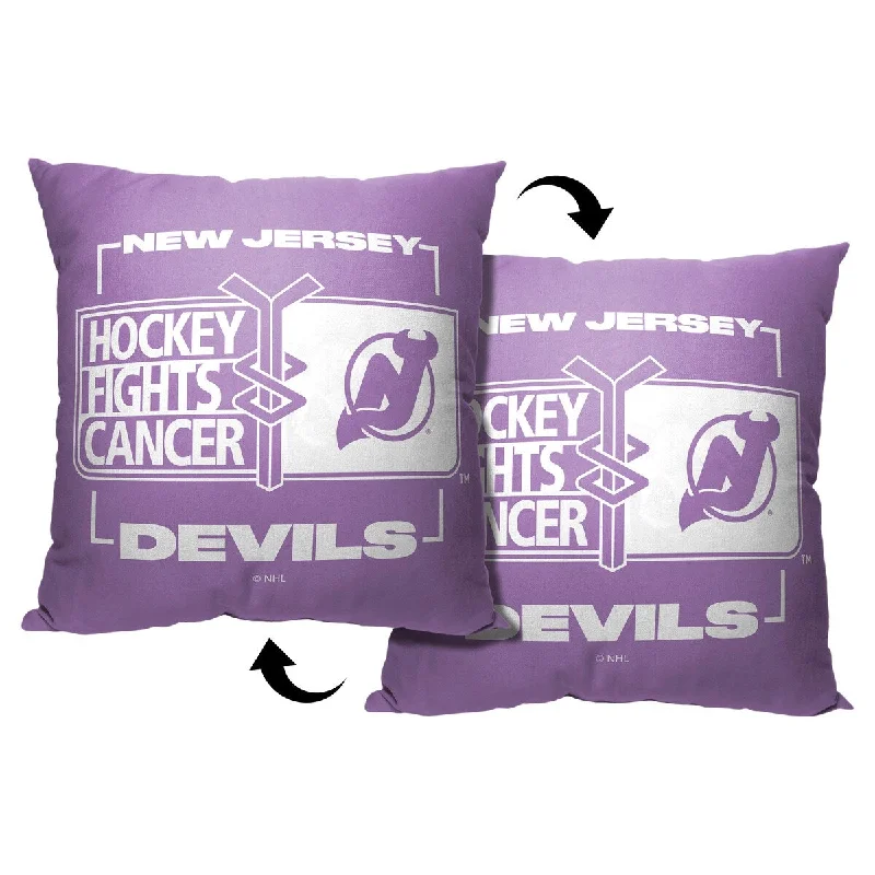 NHL Hockey Fights Cancer Fight For Devils Printed Throw Pillow - Purple