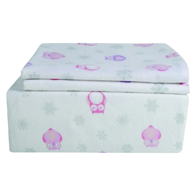 Owl Print Flannel Full-size Sheet Set