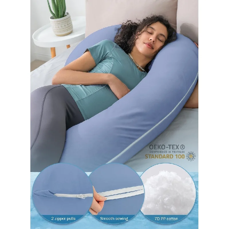 Pregnancy Pillow,Maternity Body Pillow with Velvet Cover,C Shaped Body Pillow for Sleeping (Cooling Blue)