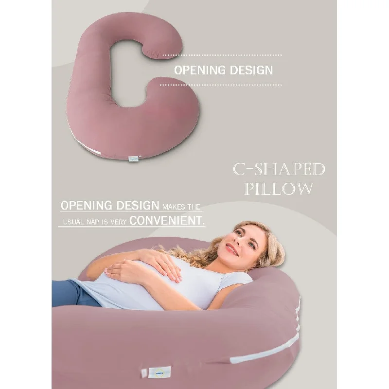 Pregnancy Pillow,Maternity Body Pillow with Velvet Cover,C Shaped Body Pillow for Sleeping (Cooling Cotton-Apricot)