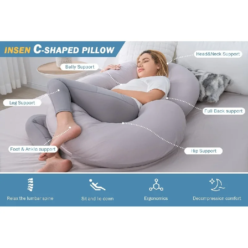 Pregnancy Pillow,Maternity Body Pillow with Velvet Cover,C Shaped Body Pillow for Sleeping (Cooling Cotton-Apricot)