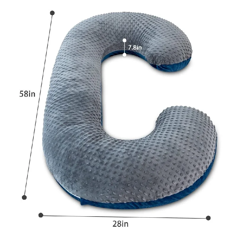 Pregnancy Pillow,Maternity Body Pillow with Velvet Cover,C Shaped Body Pillow for Sleeping (Grey Dot Velvet)