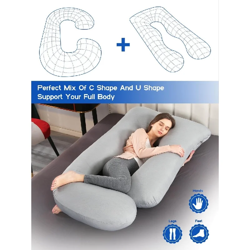 Pregnancy Pillow with Cooling Cover, Side J Type Full-Body Pillow for Back, Legs and Belly Support, Comfortable Cooling Cover