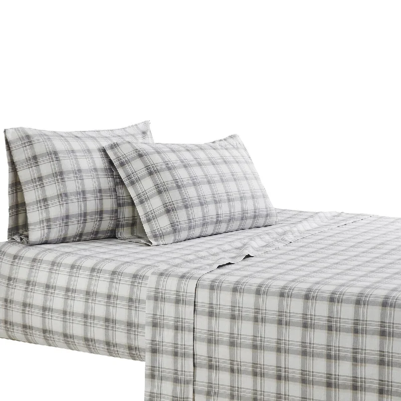 Roma 4 Piece California King Sheet Set with Plaid Pattern The Urban Port, Gray and White