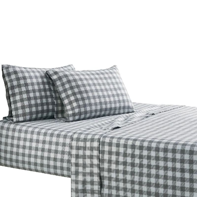 Roma 4 Piece Queen Sheet Set with Checkered Pattern The Urban Port, Gray and White