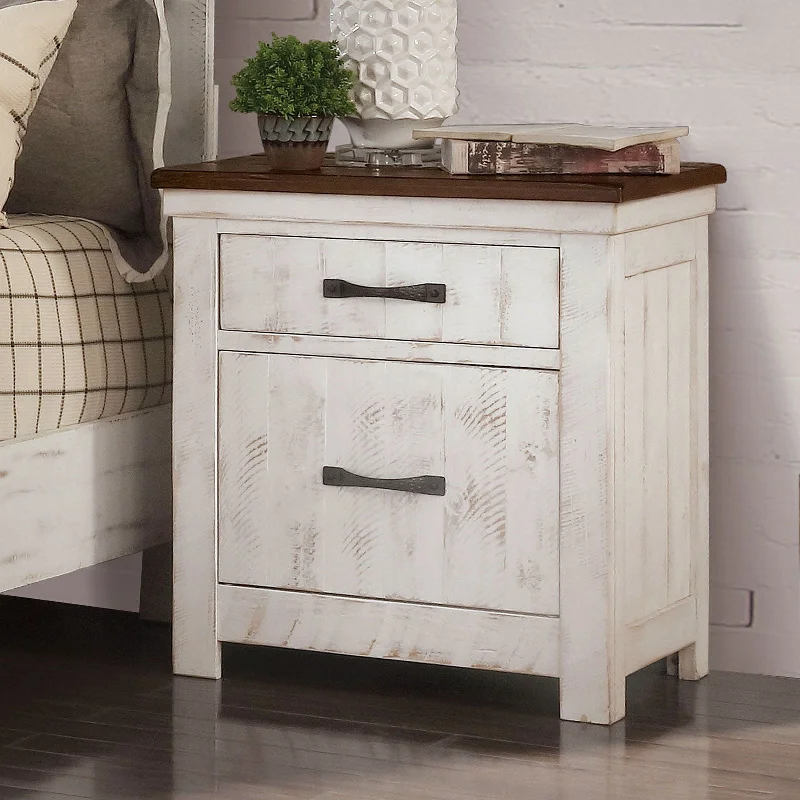 Alyson - Nightstand With USB Plug - Distressed White / Walnut