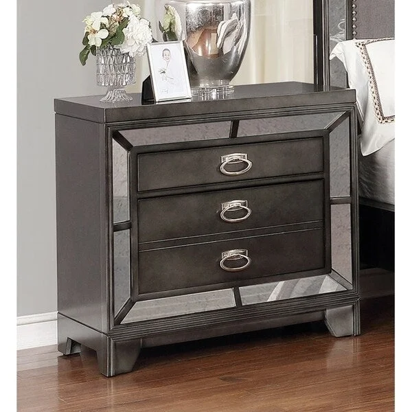 Best Quality Furniture Victoria 2-drawer Gun Metal Nightstand