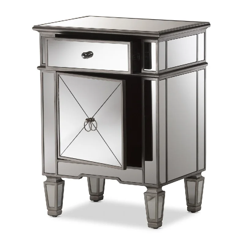 Claudia Hollywood Regency Glamour Style Mirrored Nightstand