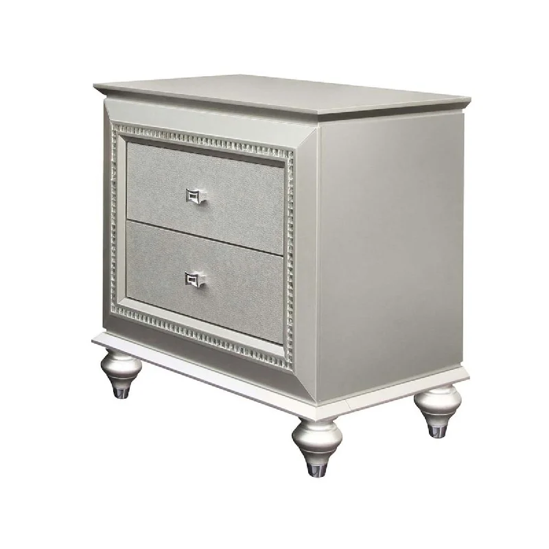 Contemporary Solid Wood Frame 2-Drawers Nightstand with Embossed Textures