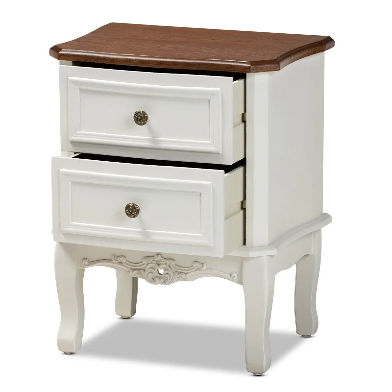 Darlene Classic and Traditional French White and Cherry Brown Finished Wood 2-Drawer Nightstand