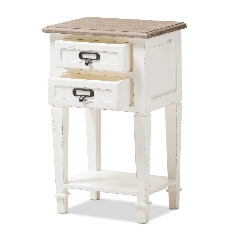 Dauphine Provincial Style Weathered Oak and White Wash Distressed Finish Wood Nightstand