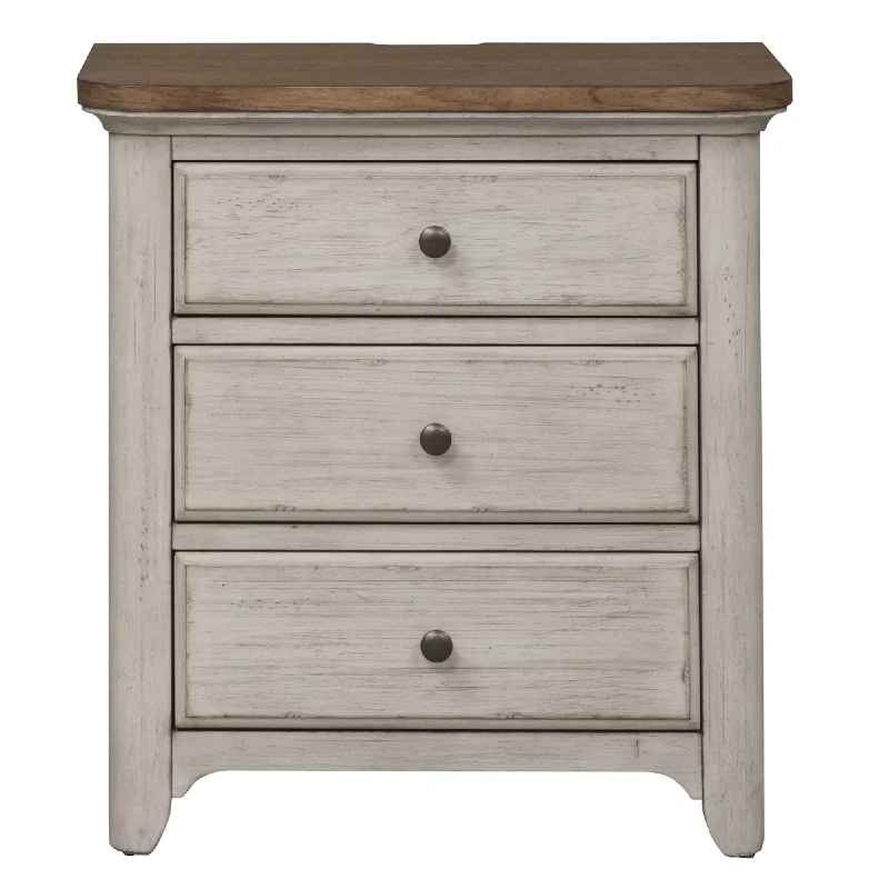 Farmhouse Reimagined - 3 Drawer Nightstand With Charging Station - White