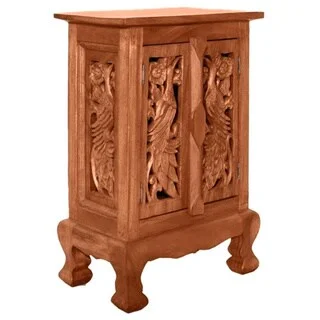 Handmade Acacia Wood Handmade Peacock Design Nightstand/ Cabinet (Thailand)