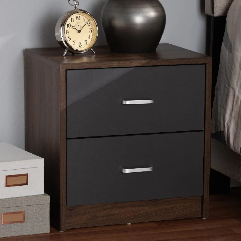 Hansel Modern and Contemporary 2-Drawer Dark Brown and Dark Grey Finished Nightstand