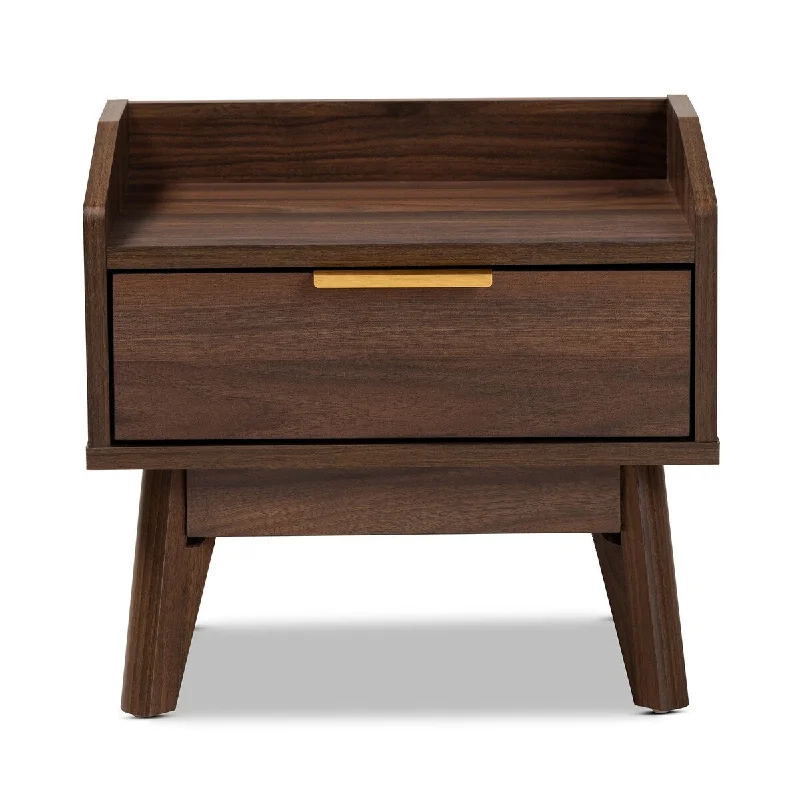 Lena Mid-Century Modern Walnut Brown Finished 1-Drawer Wood Nightstand