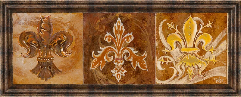 Fleur De Lis Trio Il By Thomas Riker - Framed Print Wall Art - Dark Brown