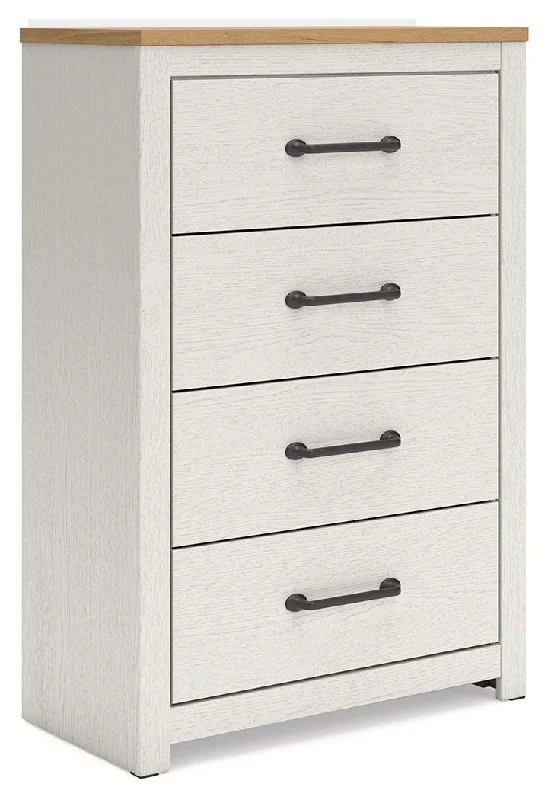 Linnocreek - White / Warm Brown - Four Drawer Chest