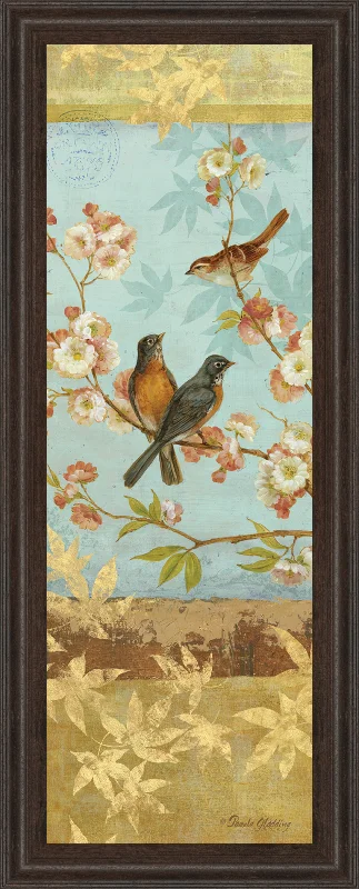 Robins & Blooms Panel By Pamela Gladding - Framed Print Wall Art - Blue