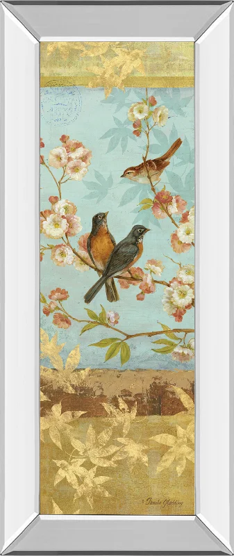 Robins & Blooms Panel By Pamela Gladding - Mirror Framed Print Wall Art - Blue