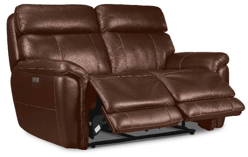 Stallion Leather Dual Power Reclining Loveseat - Chestnut